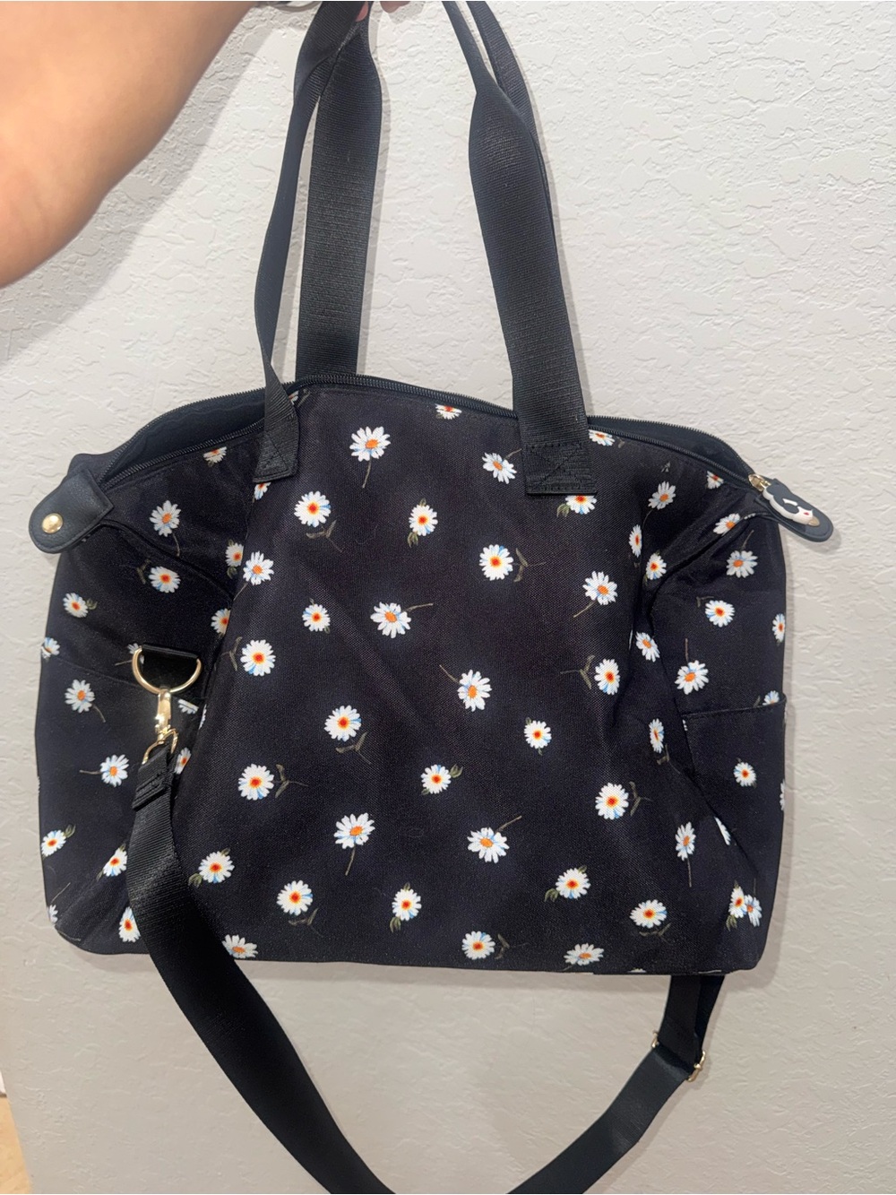 Alice + Olivia Daisy Print Weekender Duffel Bag Black Floral Travel Tote